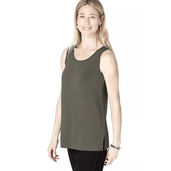 J. Jill Wearever Layering Tank Top Sleeveless Dark Olive Size Large Petite New - Picture 1 of 16